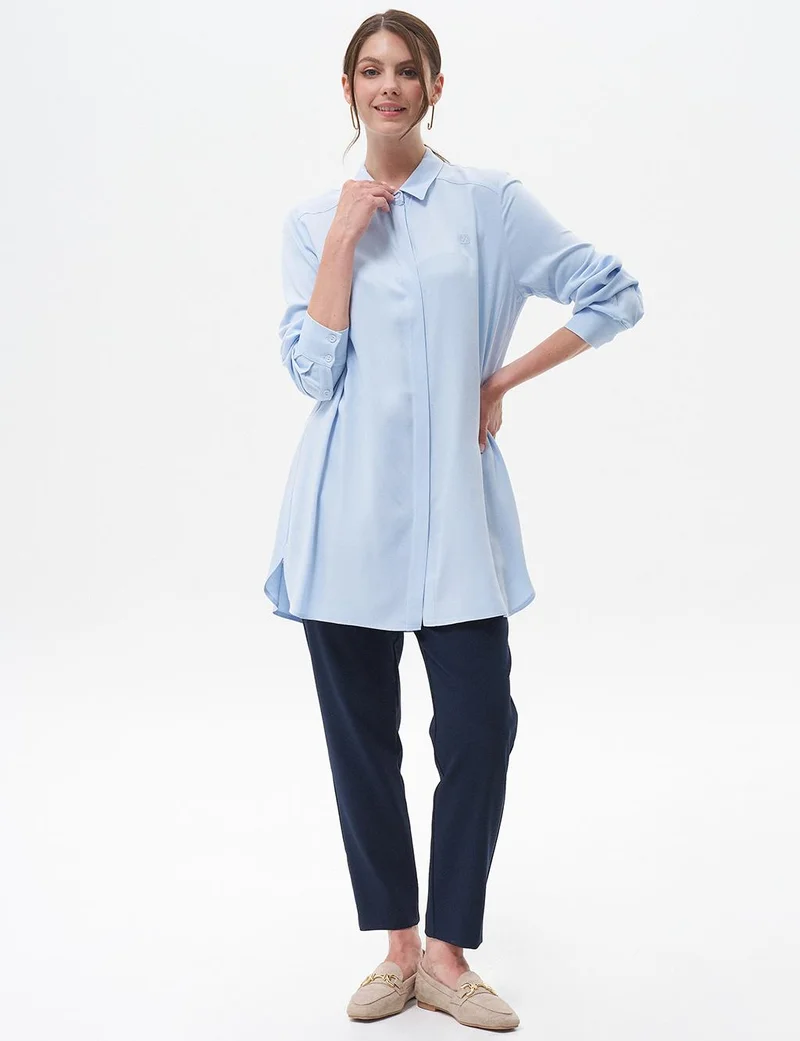 Kayra Concealed Placket Basic Tunic Ice Blue