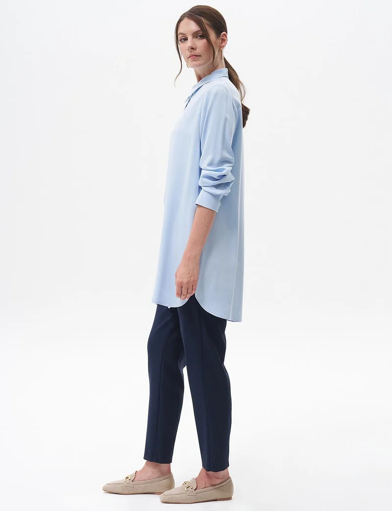 Kayra Concealed Placket Basic Tunic Ice Blue