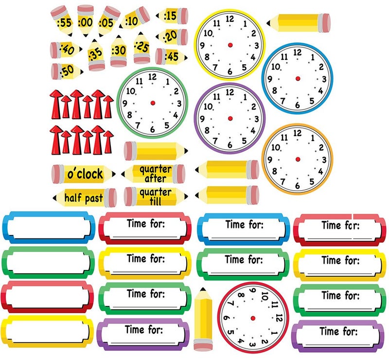 Eureka 'Telling Time' Bulletin Board Analog Clock Practice, 4pc, 17'' W x 24'' L, Model Number: 847423-AWZM - Image 2