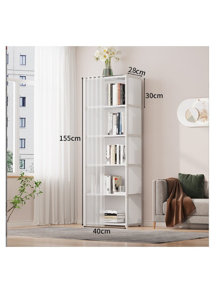 Generic 6-Layer Storage Rack Magazine Bookcase Display Organizer Shelves Book Shelf with Dustproof Curtains  - Image 1