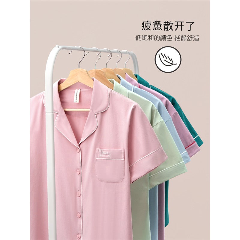 100% Cotton Pajamas for Women Summer Short-Sleeved Pants Home Clothes Summer Thin Summer Plus Size Suit - Image 3