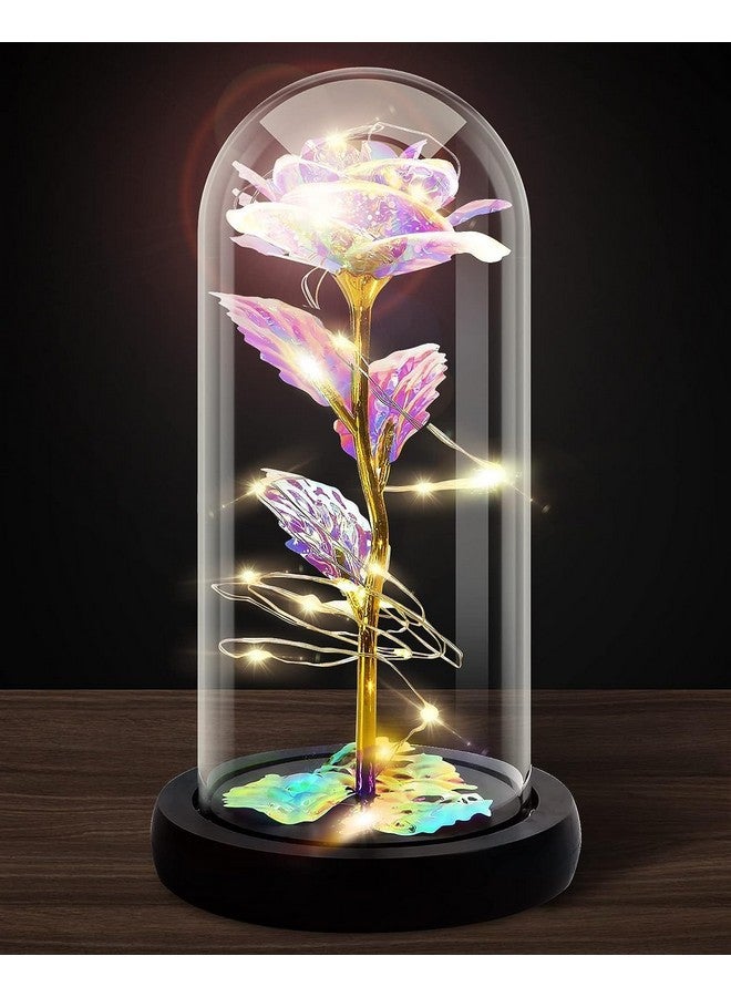 JUGTE Galaxy Rose Light The Beast Rose in Glass Dome Lights Everlasting Crystal Rose Flowers Gift Diwali Gift for Wife/Girlfriend/Sister Birthday (Multi) - Image 1