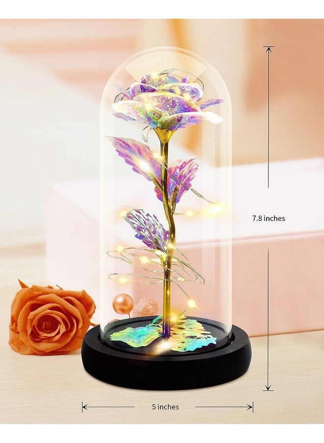 JUGTE Galaxy Rose Light The Beast Rose in Glass Dome Lights Everlasting Crystal Rose Flowers Gift Diwali Gift for Wife/Girlfriend/Sister Birthday (Multi) - Image 2