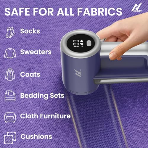NexLev Rechargeable Lint Remover | for Woollen Sweaters Shirts Coat Curtains & Carpets | Rue & Burr Remover | 180 Min Use | TypeC | SS Blade | 2000mAh | 3 Speed Modes | Safety Lock | LR-02 - Image 2