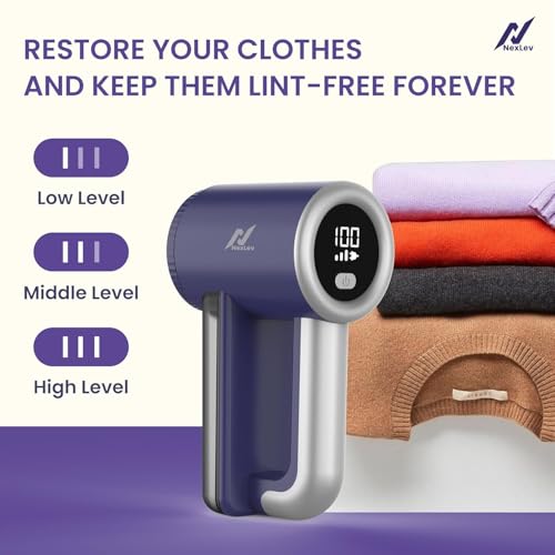 NexLev Rechargeable Lint Remover | for Woollen Sweaters Shirts Coat Curtains & Carpets | Rue & Burr Remover | 180 Min Use | TypeC | SS Blade | 2000mAh | 3 Speed Modes | Safety Lock | LR-02 - Image 4
