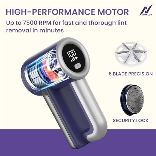NexLev Rechargeable Lint Remover | for Woollen Sweaters Shirts Coat Curtains & Carpets | Rue & Burr Remover | 180 Min Use | TypeC | SS Blade | 2000mAh | 3 Speed Modes | Safety Lock | LR-02 - Image 5