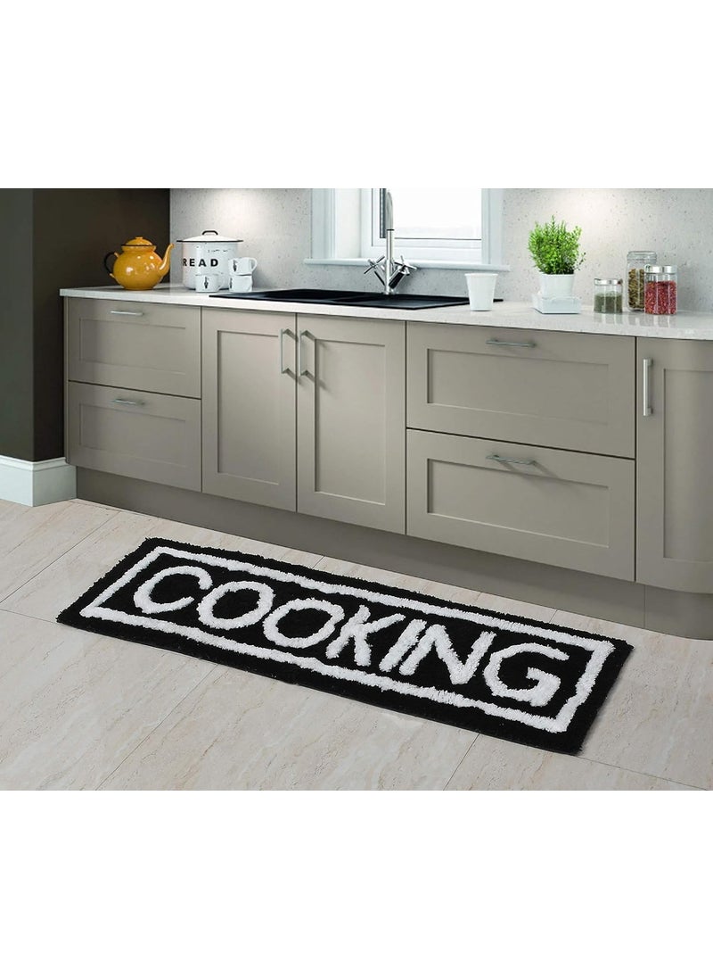 AEROHAVEN AEROHAVEN Glorious Super Soft Microfiber Abstract Cooking Designer Anti Slip Kitchen Runner Rug BR20 Black 40 cm x 120 cm Runner  - Image 1