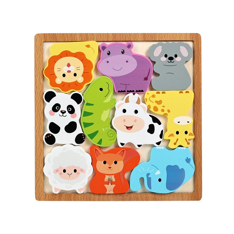 Wooden Children'S Animal Fruit Creative Three-Dimensional Puzzle Building Blocks Puzzle Early Education Tetris Building Blocks Toys - Image 1