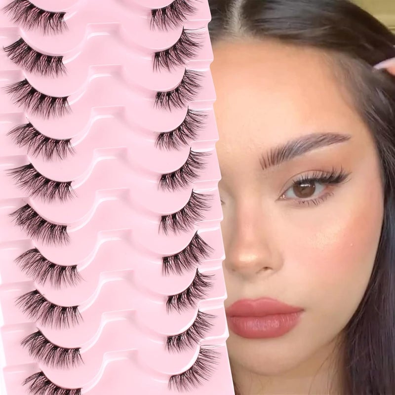 Glowing Win Half Lashes with clear band Fake Cat Eye Natural Look False Eyelashes 10 Pairs Corner 34 Handmade Transparent Strip Reusable Mink Fluffy 200 gram