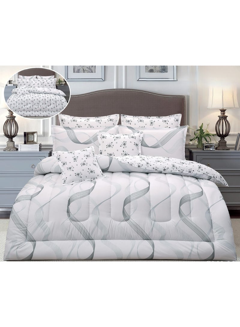 لوفيرا طقم مفرش نفرين ملكي لحاف قماش متين وناعم ونقشة عصرية 8 قطع مقاس 240*260 سم - Image 1