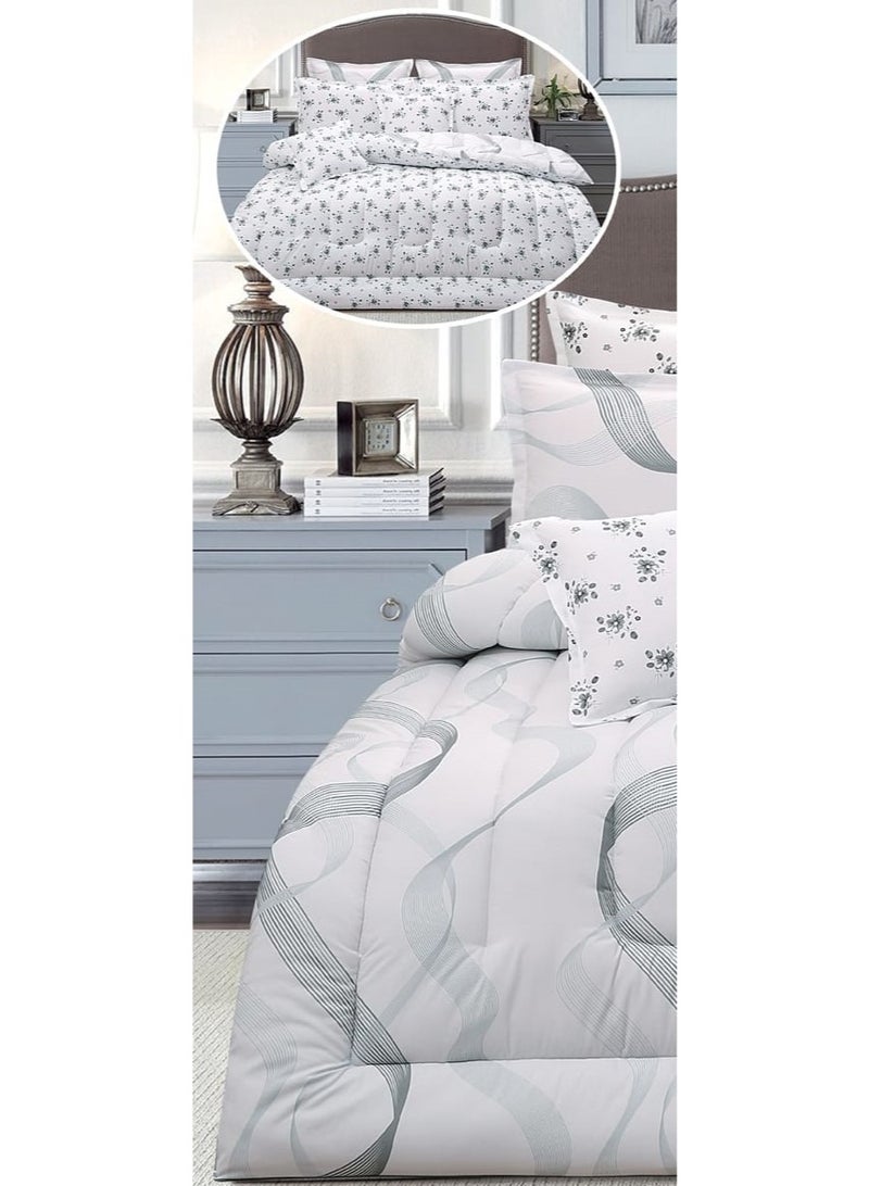 لوفيرا طقم مفرش نفرين ملكي لحاف قماش متين وناعم ونقشة عصرية 8 قطع مقاس 240*260 سم - Image 2