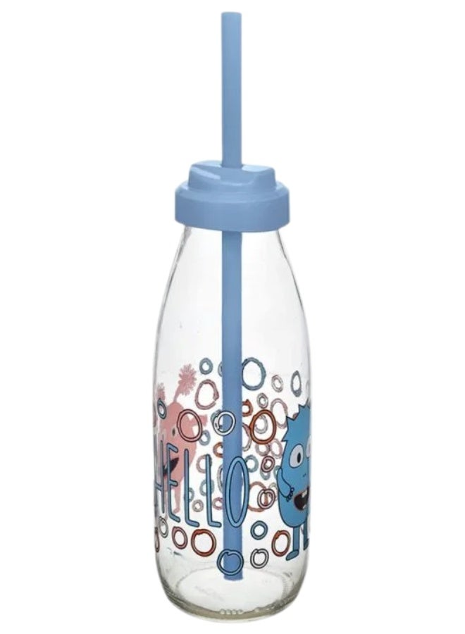 باجار زجاجة حليب زجاجية مع ماصة - زجاجة حليب زجاجية - زجاجة ماء - زجاجة زجاجية قابلة لإعادة الاستخدام لحليب الألبان مع ماصات وأغطية لولبية، 500 مل، شفافة - Image 1