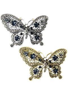 ANCIRS ANCIRS 2 Pack Crystal Butterfly Hair Clips 3D Rhinestone Hair Barrettes Metal Hair Claw Clippers for Women  Girls Thick Thin Hair Bronze  Black 