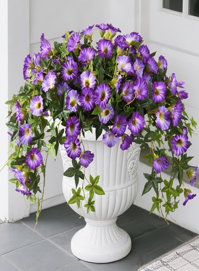 ZFProcess Artificial Fake Flowers Hanging Plants for Outdoor Spring Summer Decor, 2Pcs Faux Petunias Realistic Flowers Silk Morning Glory UV Resistant No Fade for Home Outside Garden Patio Yard Porch(Purple) - Image 1