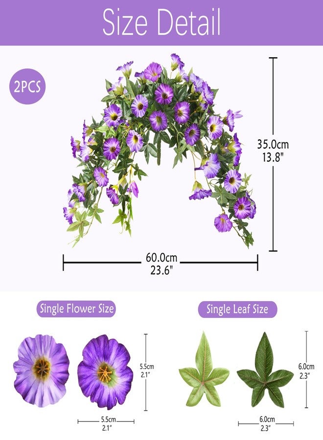 ZFProcess Artificial Fake Flowers Hanging Plants for Outdoor Spring Summer Decor, 2Pcs Faux Petunias Realistic Flowers Silk Morning Glory UV Resistant No Fade for Home Outside Garden Patio Yard Porch(Purple) - Image 2