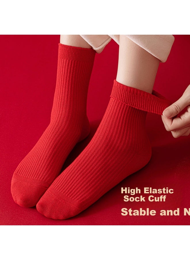 LANG SHA Langsha Women's Socks Red Double-needle Pure Cotton Antibacterial Year Of The Horse Couple Wedding Striped Mid-calf Socks - Image 4