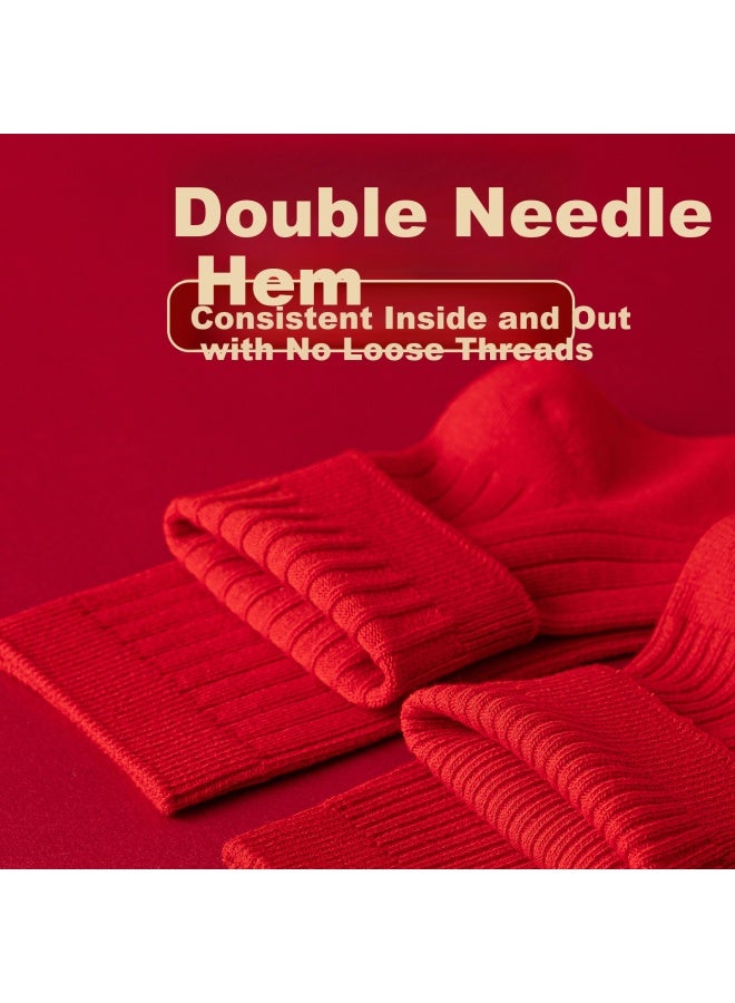 LANG SHA Langsha Women's Socks Red Double-needle Pure Cotton Antibacterial Year Of The Horse Couple Wedding Striped Mid-calf Socks - Image 5