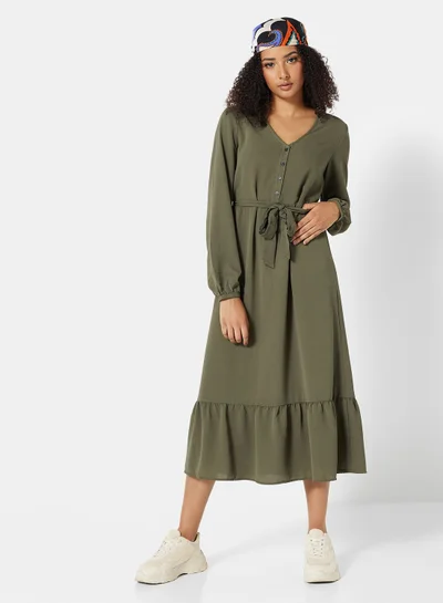 ONLY Belted Ruffle Midi Dress