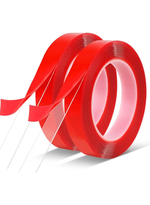 Double Sided Tape 2 Pack Heavy Duty, (Total 20 FT) Clear Adhesive Waterproof Removable Double Sided Mounting Tape for Carpet Fix, Home Office Wall Decor, DIY Crafts, Car Glass Decor ,Double Sided Nano Adhesive Tape Clear