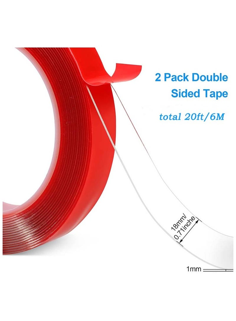VIUAUAX Double Sided Tape 2 Pack Heavy Duty, (Total 20 FT) Clear Adhesive Waterproof Removable Double Sided Mounting Tape for Carpet Fix, Home Office Wall Decor, DIY Crafts, Car Glass Decor ,Double Sided Nano Adhesive Tape Clear - Image 2