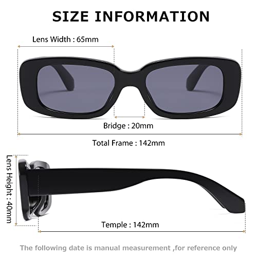kimorn Rectangle Sunglasses for Women Men Trendy Retro Fashion Sun Glasses 90’s Vintage Square Frame K1200 (Black Frame Grey Lens+Black Frame Yellow Lens, 65) - Image 4