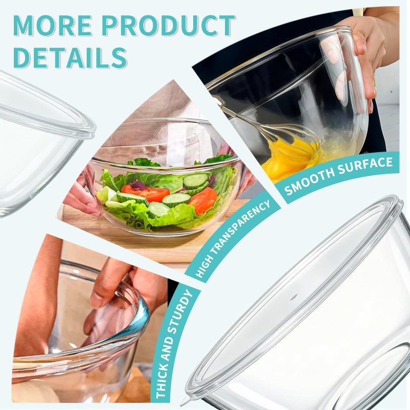 KEUYE Large Glass Bowl For Bread Making,4.7Qt(4500ml),Dishwasher Safe,Glass Bowl For Sourdough Bread Proofing,With Lid - Image 4