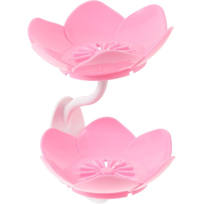 Double Layer Soap Holder With Suction Cup Pink Self Draining Bathroom Storage Rack - Image 2