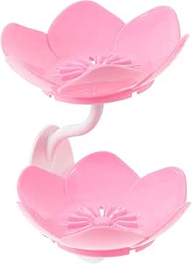 Double Layer Soap Holder With Suction Cup Pink Self Draining Bathroom Storage Rack - Image 1