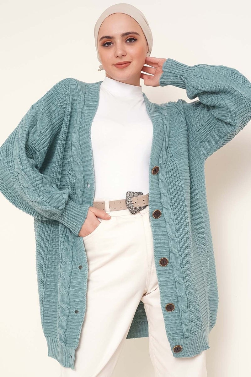 Lugmo Women's Knitwear Front Buttoned Knitted Cardigan Petrol  - Image 1