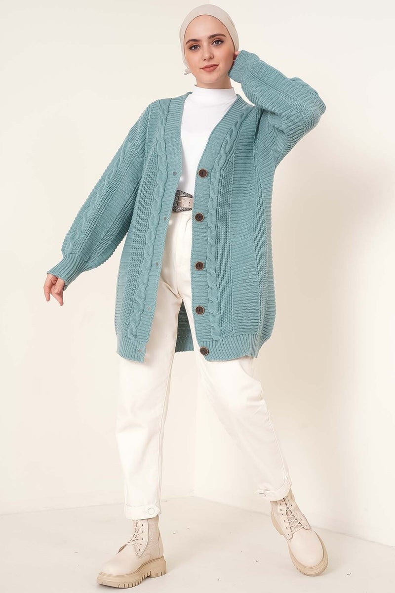 Lugmo Women's Knitwear Front Buttoned Knitted Cardigan Petrol  - Image 2