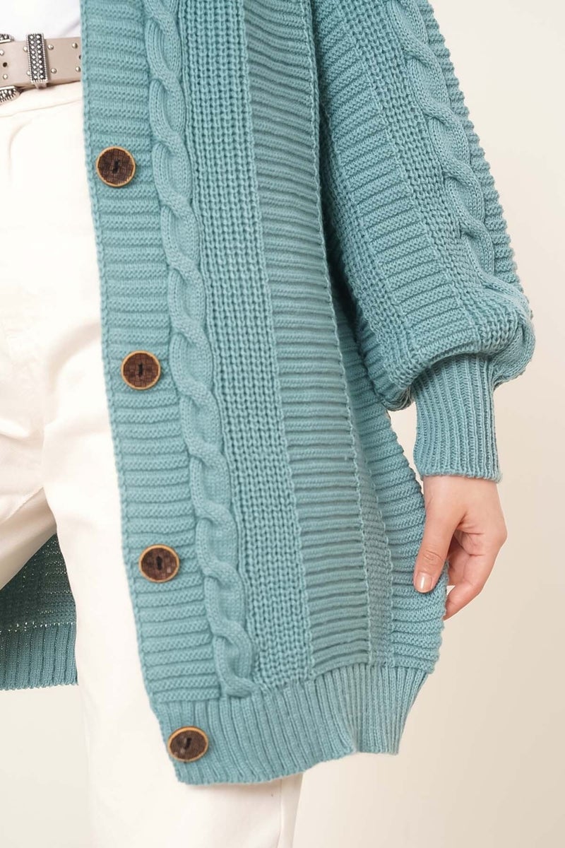 Lugmo Women's Knitwear Front Buttoned Knitted Cardigan Petrol  - Image 4