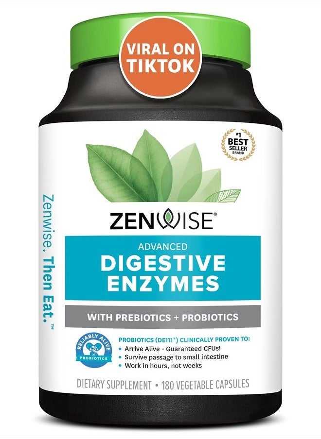 Zenwise Health - Zenwise Digestive Enzymes - Probiotic Multi Enzyme with Probiotics and Prebiotics for Digestive Health and Bloating Relief for Women and Men, Enzymes for Digestion and Gut Health - 180 Count - Image 1