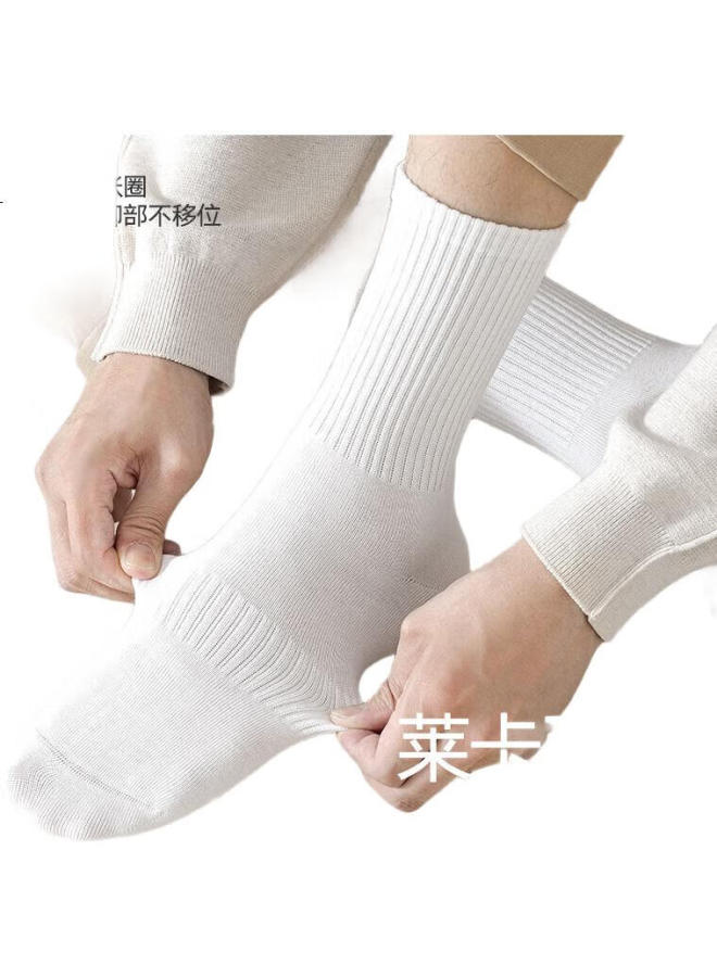 COTTON Autumn And Winter New Men'S Long Socks [100% Pure Cotton 7A Antibacterial And Odor-Resistant] Black And White Long Socks 5 Pairs - Image 3