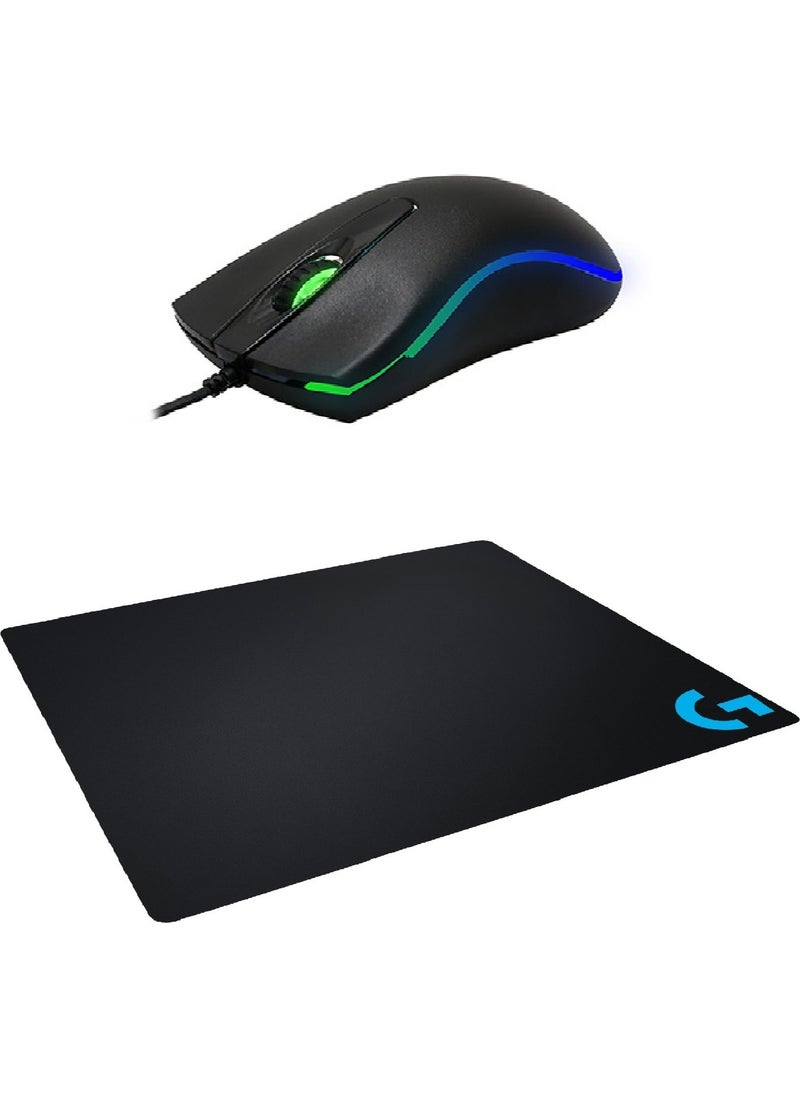 Everest Sm-M9 USB Black 3D Optical LED Mouse + Logitech Gaming Mouse Pad  - Image 1