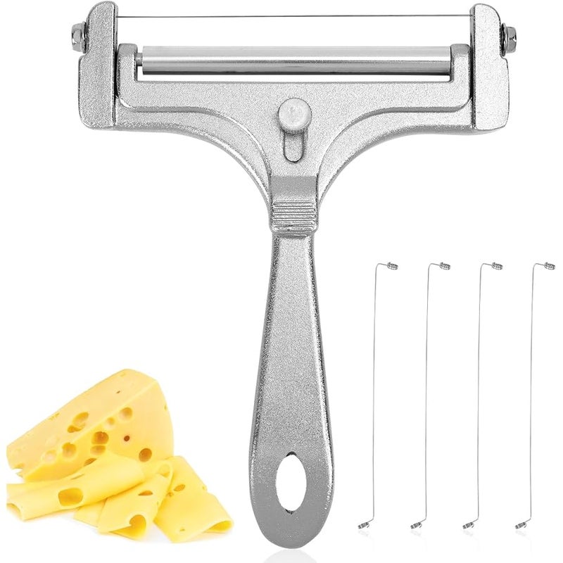 lasuroa Cheese Cutter, Stainless Steel Cheese Slicer with 4pcs Extra Wires Adjustable Handheld Butter Block Cutter for Cheddar Gruyere Mozzarella Kitchen Slicing Tools - Image 1