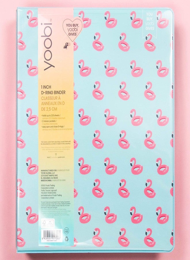 Yoobi | 1 Inch Binder - Blue Flamingo | Holds Up to 275 Sheets | 3 D-Ring Binder | 2 Interior Pockets | PVC Free | 11.5â€ x 1â€ x 10.5â€ - Image 3