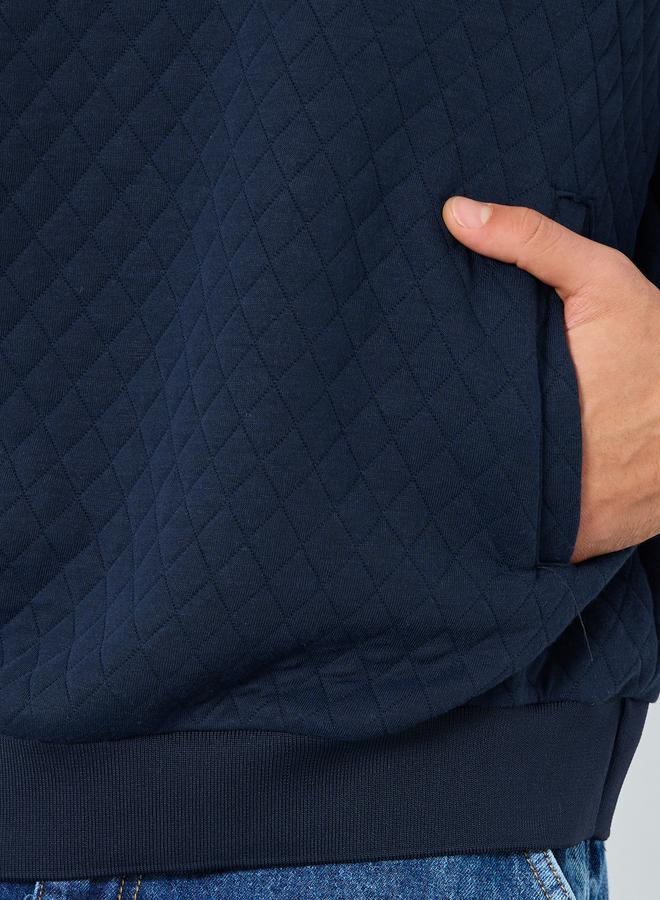 Styli Men Navy Quilted Look Oversized Hoodie - Image 4