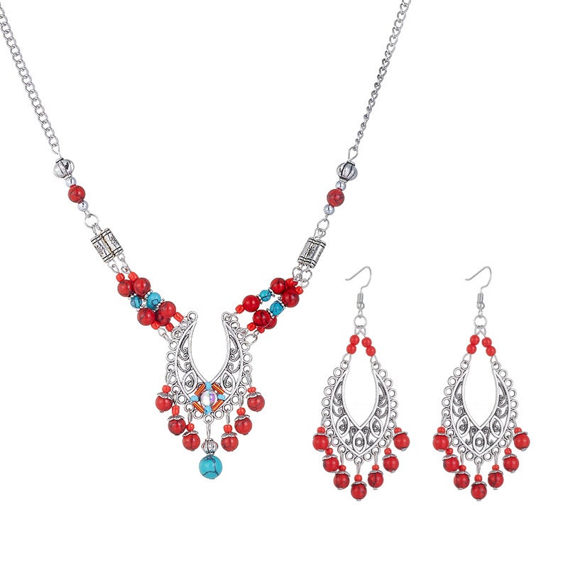 Generic Vintage Ethnic Hair Accessory Pendant Red suit