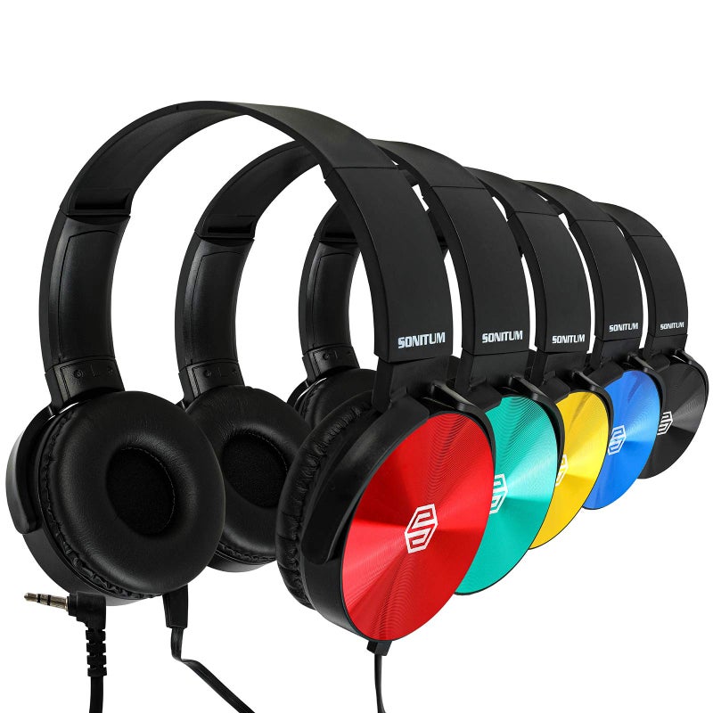 Sonitum Kids Headphones Bulk 5 Pack, Student On Ear Color Varieties, Comfy Swivel Earphones for Classroom, Library, School, Airplane, for Online Learning and Travel, Noise Stereo Sound 3.5mm Jack (Colorful) - Image 1