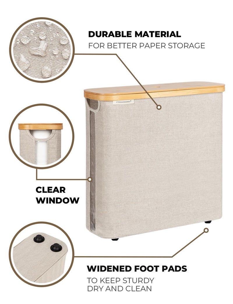 StorageWorks Large Toilet Paper Storage with Bamboo Lid, Toilet Paper Holder Basket for Up to 12 Mega or 16 Regular Size Rolls, Paper Storage Baskets for Bathroom, Light Khaki, 1 Pack - Image 3