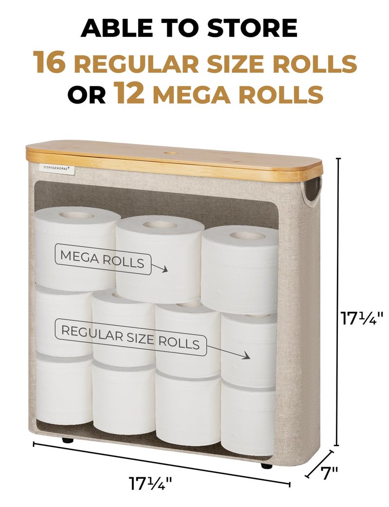 StorageWorks Large Toilet Paper Storage with Bamboo Lid, Toilet Paper Holder Basket for Up to 12 Mega or 16 Regular Size Rolls, Paper Storage Baskets for Bathroom, Light Khaki, 1 Pack - Image 2