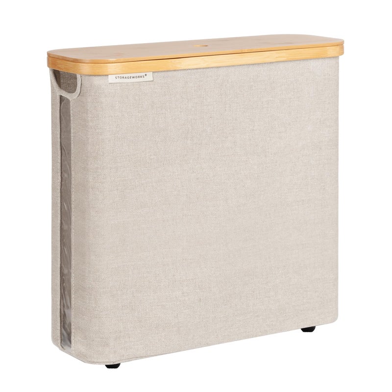 StorageWorks Large Toilet Paper Storage with Bamboo Lid, Toilet Paper Holder Basket for Up to 12 Mega or 16 Regular Size Rolls, Paper Storage Baskets for Bathroom, Light Khaki, 1 Pack - Image 1