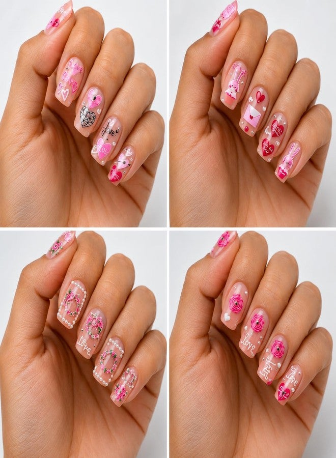 Velme Craft 4 Sheet 5d Nail Art Stickers | DIY Nail Extension | Design Love Heart Floral Patterns | Easy to Apply | Waterproof Long Lasting | Nail Accessories with Self-Adhesive Decals (1 Style) - Image 2