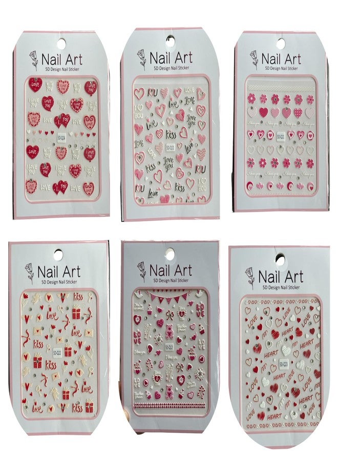 Velme Craft 4 Sheet 5d Nail Art Stickers | DIY Nail Extension | Design Love Heart Floral Patterns | Easy to Apply | Waterproof Long Lasting | Nail Accessories with Self-Adhesive Decals (1 Style) - Image 1