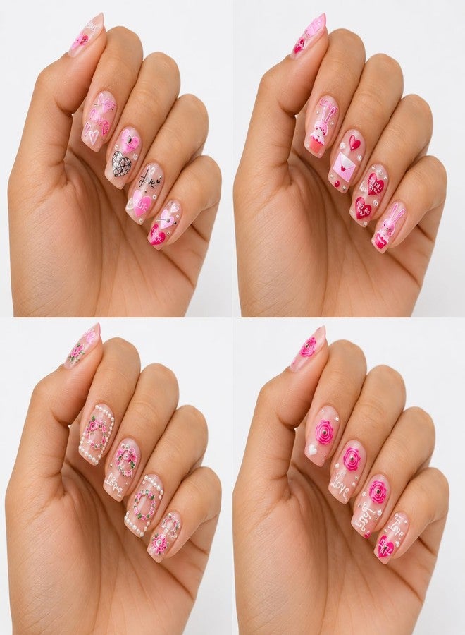 Velme Craft 4 Sheet 5d Nail Art Stickers | DIY Nail Extension | Design Love Heart Floral Patterns | Easy to Apply | Waterproof Long Lasting | Nail Accessories with Self-Adhesive Decals (1 Style) - Image 4