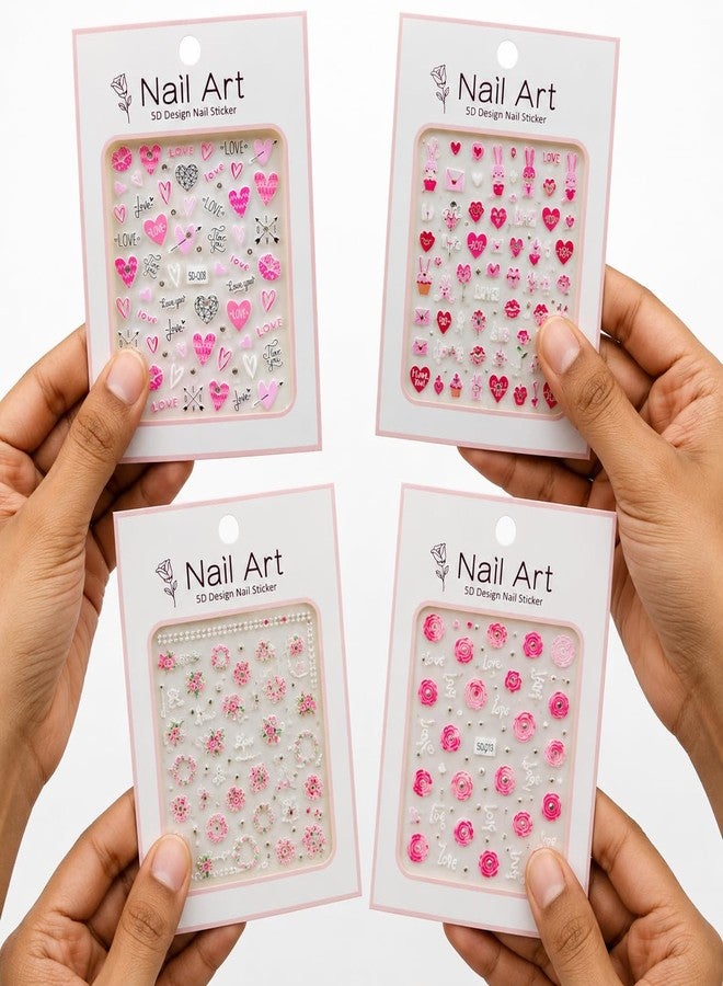 Velme Craft 4 Sheet 5d Nail Art Stickers | DIY Nail Extension | Design Love Heart Floral Patterns | Easy to Apply | Waterproof Long Lasting | Nail Accessories with Self-Adhesive Decals (1 Style) - Image 5