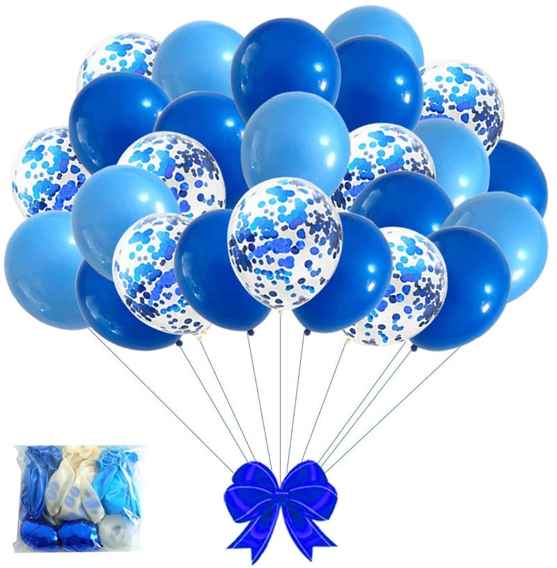 LAZYBEEE Royal Blue and Baby Blue Balloons 12 inch Premium Latex Confetti Balloon & Ribbon - Blue Party Decorations Supplies (Blue) - Image 1