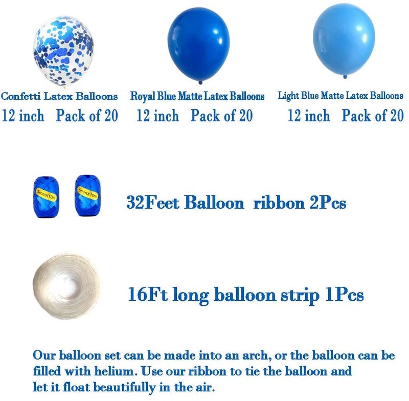 LAZYBEEE Royal Blue and Baby Blue Balloons 12 inch Premium Latex Confetti Balloon & Ribbon - Blue Party Decorations Supplies (Blue) - Image 2