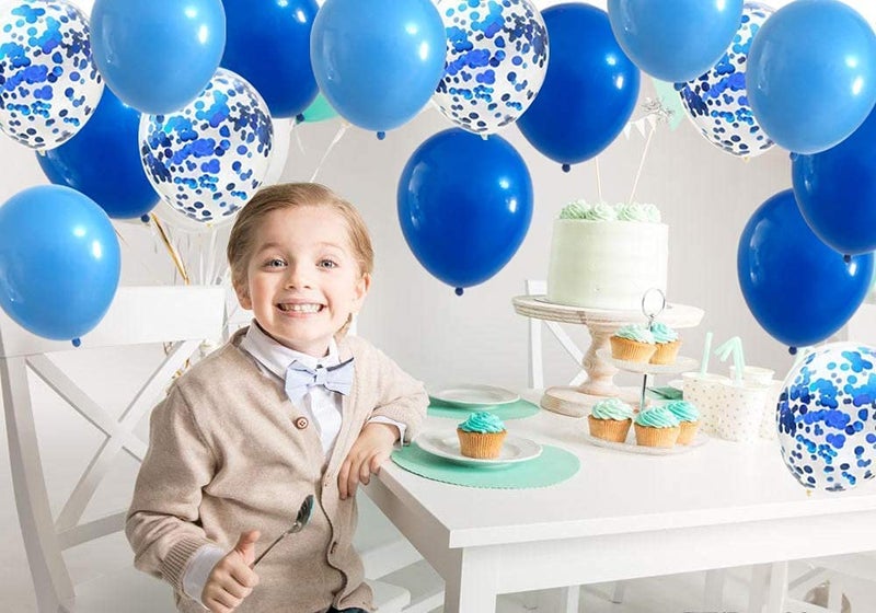 LAZYBEEE Royal Blue and Baby Blue Balloons 12 inch Premium Latex Confetti Balloon & Ribbon - Blue Party Decorations Supplies (Blue) - Image 5