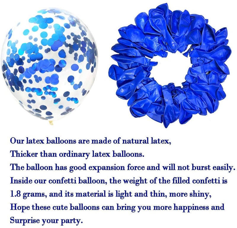 LAZYBEEE Royal Blue and Baby Blue Balloons 12 inch Premium Latex Confetti Balloon & Ribbon - Blue Party Decorations Supplies (Blue) - Image 3